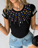 Rhinestone Colorful Crystal Stone Decor T Shirt