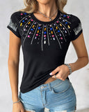 Rhinestone Colorful Crystal Stone Decor T Shirt