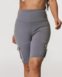 Ruched Quick Dry Pocket Design Sports Yoga Shorts