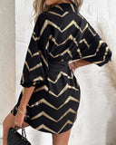 Bronzing Chevron Print Tied Detail Shirt Dress