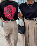 Back Rose Print Cap Sleeve T Shirt