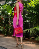 Colorblock Floral Pattern Side Slit Midi Dress