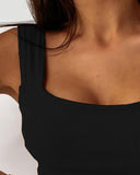 Square Neck Backless Knit Basic Tank Top