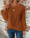 Crewneck Long Sleeve Top Twisted Front Casual Loose Blouse Tee