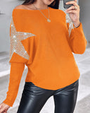 Star Pattern Batwing Sleeve Rhinestone Knit Sweater