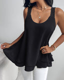 Love Heart Pattern Contrast Lace Layered Chiffon Tank Top