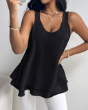 Love Heart Pattern Contrast Lace Layered Chiffon Tank Top