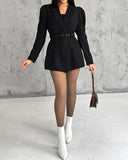 Notched Collar Puff Sleeve 2 in 1 Blazer Romper With Detachable Belt