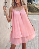 Layered Pearls Strap Pleated Casual Dress