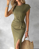 Twisted Ruched Slit Casual Dress