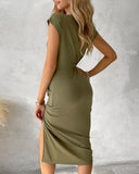 Twisted Ruched Slit Casual Dress