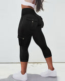 Pocket Design High Waist Capris Sports Leggings