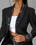 Shawl Collar Contrast Sequin Blazer Coat