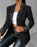 Shawl Collar Contrast Sequin Blazer Coat