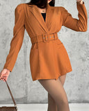 Notched Collar Puff Sleeve 2 in 1 Blazer Romper With Detachable Belt