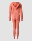 Long Sleeve Cable Knit Hooded Sweater & Pants Set