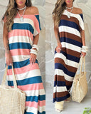 Striped Colorblock Short Sleeve Maxi Dress