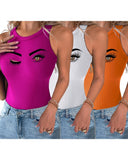 3 Pack Eyelash Print Casual Tank Top