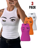 3 Pack Eyelash Print Casual Tank Top