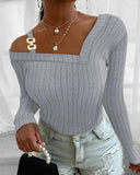 Cold Shoulder Buckled Ribbed Top