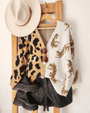 Colorblock Leopard Tiger Pattern V Neck Button Down Knit Cardigan