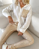 Sequin Long Sleeve Top & Pant Sets