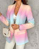 Ombre Lapel Neck Long Sleeve Flap Detail Blazer