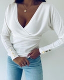 Long Sleeve V Neck Casual Wrap Top