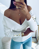 Long Sleeve V Neck Casual Wrap Top