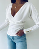 Long Sleeve V Neck Casual Wrap Top