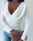 Long Sleeve V Neck Casual Wrap Top