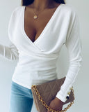 Long Sleeve V Neck Casual Wrap Top