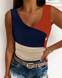 Colorblock Button Detail Tank Top