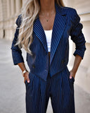 Striped Blazer Coat & Straight Leg Pants Set