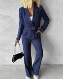 Striped Blazer Coat & Straight Leg Pants Set