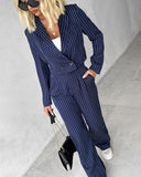 Striped Blazer Coat & Straight Leg Pants Set