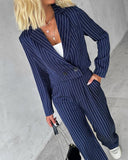 Striped Blazer Coat & Straight Leg Pants Set