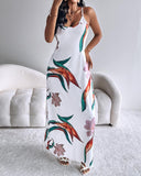 Plants Print Spaghetti Strap Maxi Dress