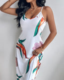 Plants Print Spaghetti Strap Maxi Dress