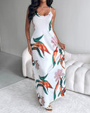 Plants Print Spaghetti Strap Maxi Dress