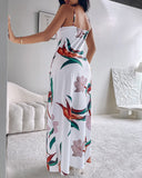 Plants Print Spaghetti Strap Maxi Dress