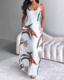 Plants Print Spaghetti Strap Maxi Dress