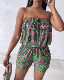 Paisley Print Ruched Pocket Design Bandeau Romper