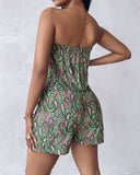 Paisley Print Ruched Pocket Design Bandeau Romper