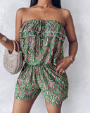 Paisley Print Ruched Pocket Design Bandeau Romper