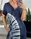 Tie Dye Print Pocket Design Casual Dress