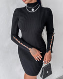 Mock Neck Beaded Knit Bodycon Dress