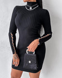 Mock Neck Beaded Knit Bodycon Dress