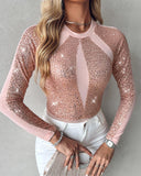 Sheer Mesh Patch Sequin Bodysuit