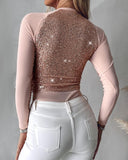 Sheer Mesh Patch Sequin Bodysuit